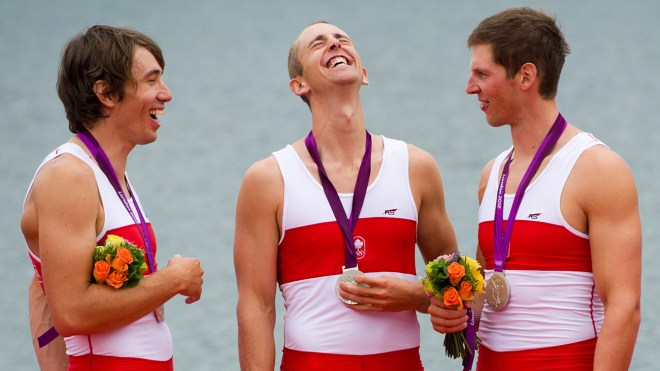 Canada's 2012 men's eight rowing team members Malcolm Howard, Andrew Byrnes, and Jeremiah Brown. PHOTO: The Canadian Press