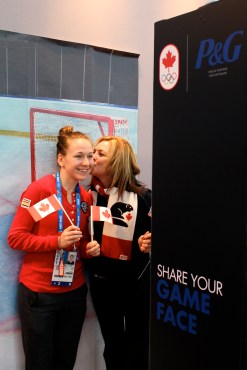 Jocelyn and Nancy Larocque pose at Gillette "Show your Game Face" photo booth