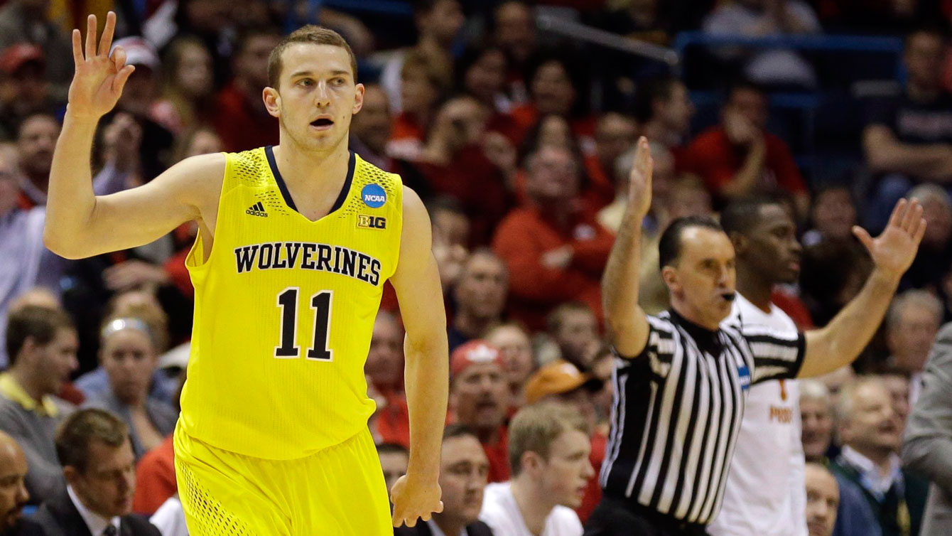 Nik Stauskas reacts after hitting a three in the NCAA tournament. 
