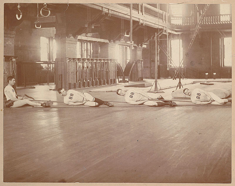 The 1888 Harvard tug of war team probably exercising (via Wikimedia Commons).