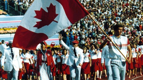 Alex Baumann leading Team Canada as the Los Angeles 1984 Opening Ceremony flag bearer.