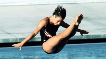 Canada's Sylvie Bernier performs a dive at the Los Angeles 1984 Olympic Games. (CP Photo/ COC/ Ted Grant)