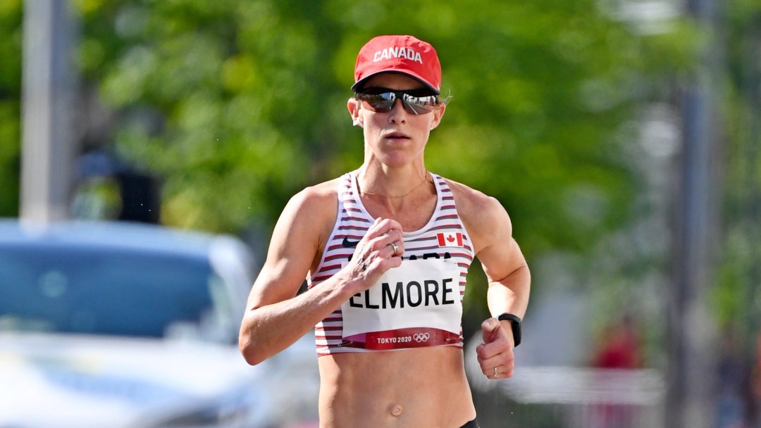 Canadian marathoner Malindi Elmore races during the women's marathon at the Tokyo 2020 Olympic Games.