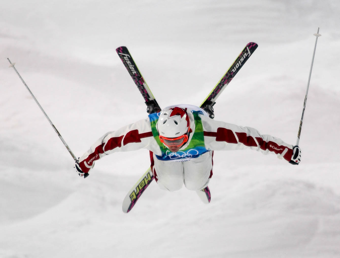 Alex Bilodeau of Rosemere, Que. looks for his jump landing during men's moguls training for the Olympic Winter Games at Cypress Mountain in Vancouver, B.C. (CP PHOTO)(HO-COC-Mike Ridewood)