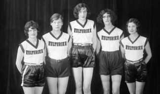 Eva Dawes Spinks, second from right, with Canada's female team at the Millrose Games in 1930