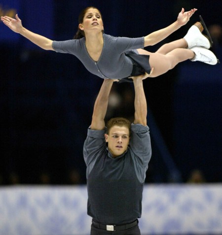 Canadian Jamie Sale soars above David Pelletier during their Pairs Free Skate in Salt Lake City, Utah Monday Feb. 11, at the 2002 Olympic Winter Games. (CP Photo/COC/Andre Forget).