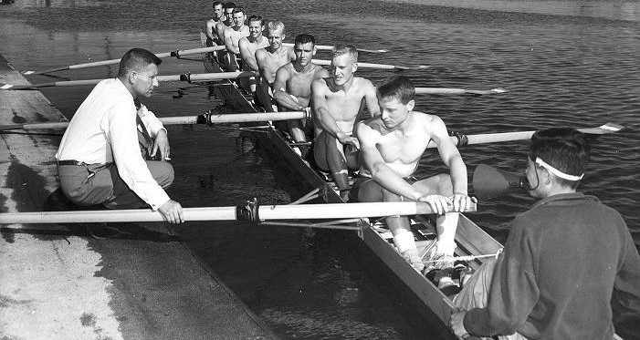 Robert Wilson, third from back left, with the 1954 silver medal winning eights team