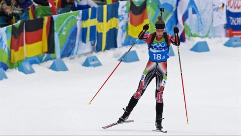 Canada's Megan Tandy heads to the finish line in the women's 4x6 kilometre relay biathlon event at Whistler Olympic Park on Tuesday, February 23, 2010 at the 2010 Vancouver Olympic Winter Games in Whistler, B.C.. THE CANADIAN PRESS/Andrew Vaughan