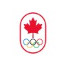 The Canadian Olympic Committee logo. A red maple leaf with the Olympic rings below it, surrounded by a red oval.