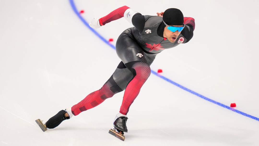Gilmore Junio skates in a speed skating race