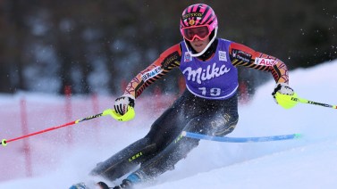 Marie-Michele Gagnon skis the slalom portion in her golden weekend.