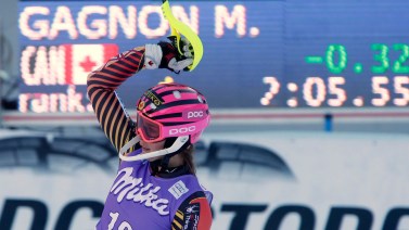 Marie-Michele Gagnon finishes with the top time in Austria.