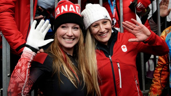 Kaillie Humphries and Heather Moyse won gold in Sochi, defending their Olympic bobsleigh title.