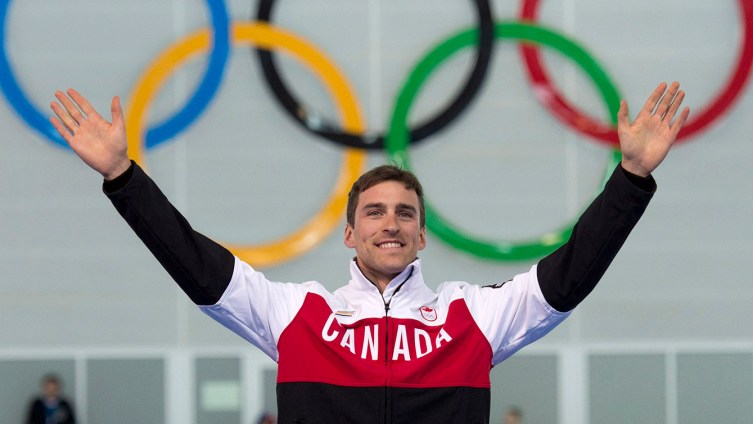 Denny Morrison at the flower ceremony for the 1500m in Sochi. He won bronze.