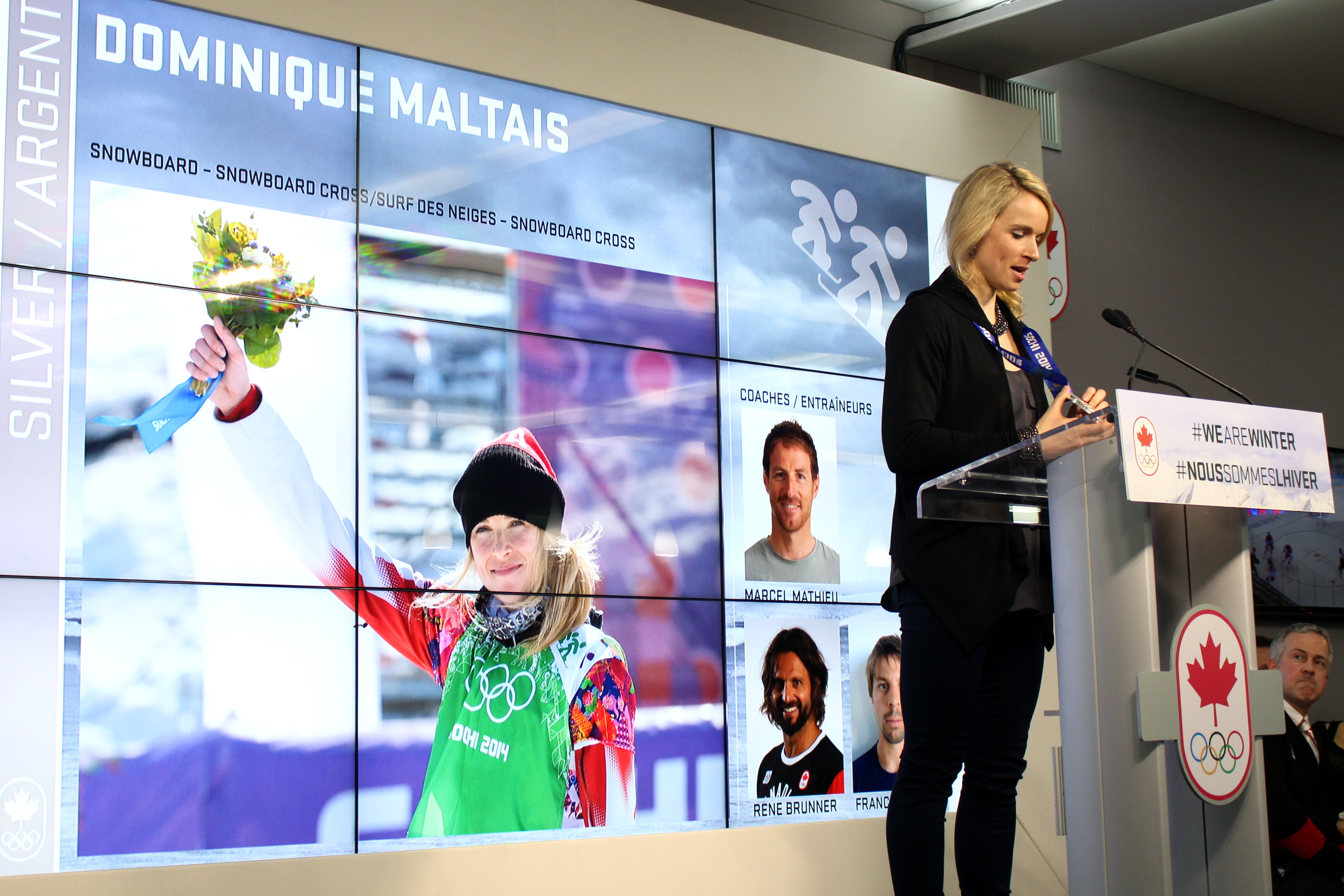 Dominique Maltais during the medal celebration