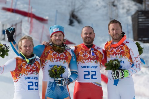 Hudec and the other Super-G medalists (Photo: CP)