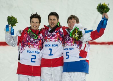 Freestyle Skiing Moguls Kingsbury and Bilodeau on the podium