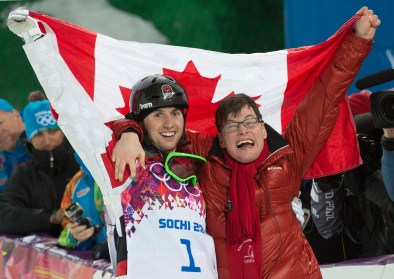 Bilodeau celebrating with his brother
