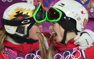 The Dufour-Lapointe sisters celebrate their medal victories.