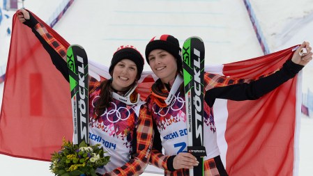 Thompson (right) and Serwa in Sochi after their 1-2 final run.