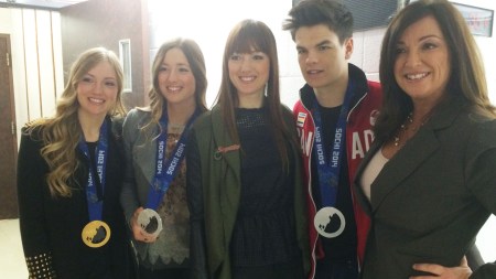 Canada AM real estate expert Sandra Rinomato takes the opportunity to get a picture with the Olympians.