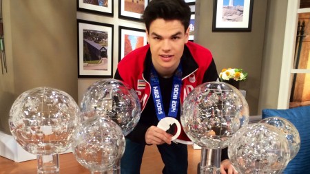 With his Olympic silver medal and six Crystal Globes, Mikaël has his mom Julie to thank for lugging these to Toronto from Montreal.