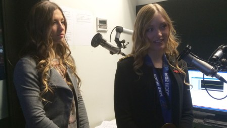 Chloé (left) and Justine in the booth.