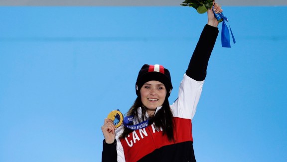 Marielle Thompson at her gold medal ceremony in Sochi (Photo: CP)