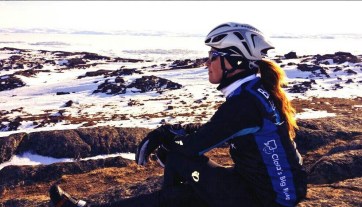 Clara Hughes Taking a moment at Frobisher Bay, Nunavut (via Clara Hughes on Twitter: http://ow.ly/wpXNG).