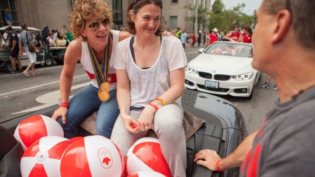 Three-time Olympic champion Marnie McBean attended Pride with her wife.