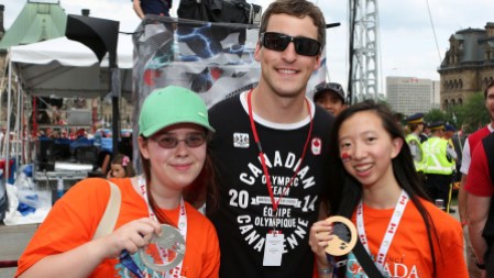 CanDay3 Morrison thrilling fans in the audience with his two Sochi 2014 medals in speed skating.