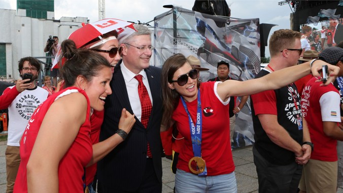 CanDay7 Lacasse opts for the selfie with Prime Minister Stephen Harper.