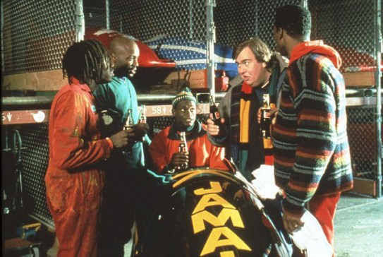 The cast of Cool Runnings, the feature film about the 1988 Jamaican Olympic bobsleigh team.