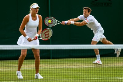 Canada's Daniel Nestor and French partner Kristina Mladenovic at Wimbledon 2014. Photo by Mauricio Paiz via Tennis Canada. Photo: CP