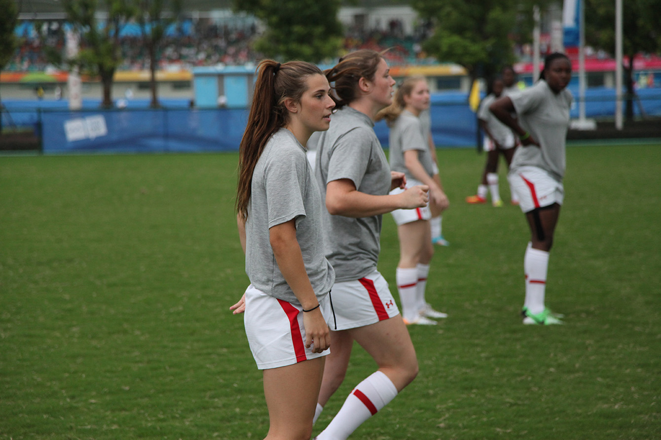 Cass Schmidt looks on in warm-up