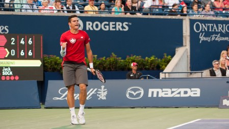 After dropping the opening set, Raonic fought back to win the second set 7-2 on a tiebreaker. (Photo: Janet Kwan)