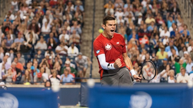 Raonic after hitting his winning shot, will next face Frenchman Julien Benneteau in the third round. (Photo: Janet Kwan)