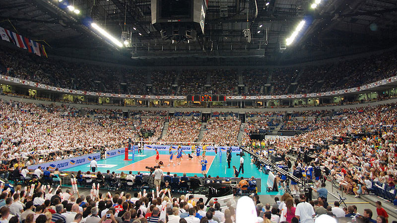 Serbia hosted Brazil in the 2009 FIVB World League finals. It's common to see indoor arenas with 20,000 or more spectators packed in for volleyball in Europe.  