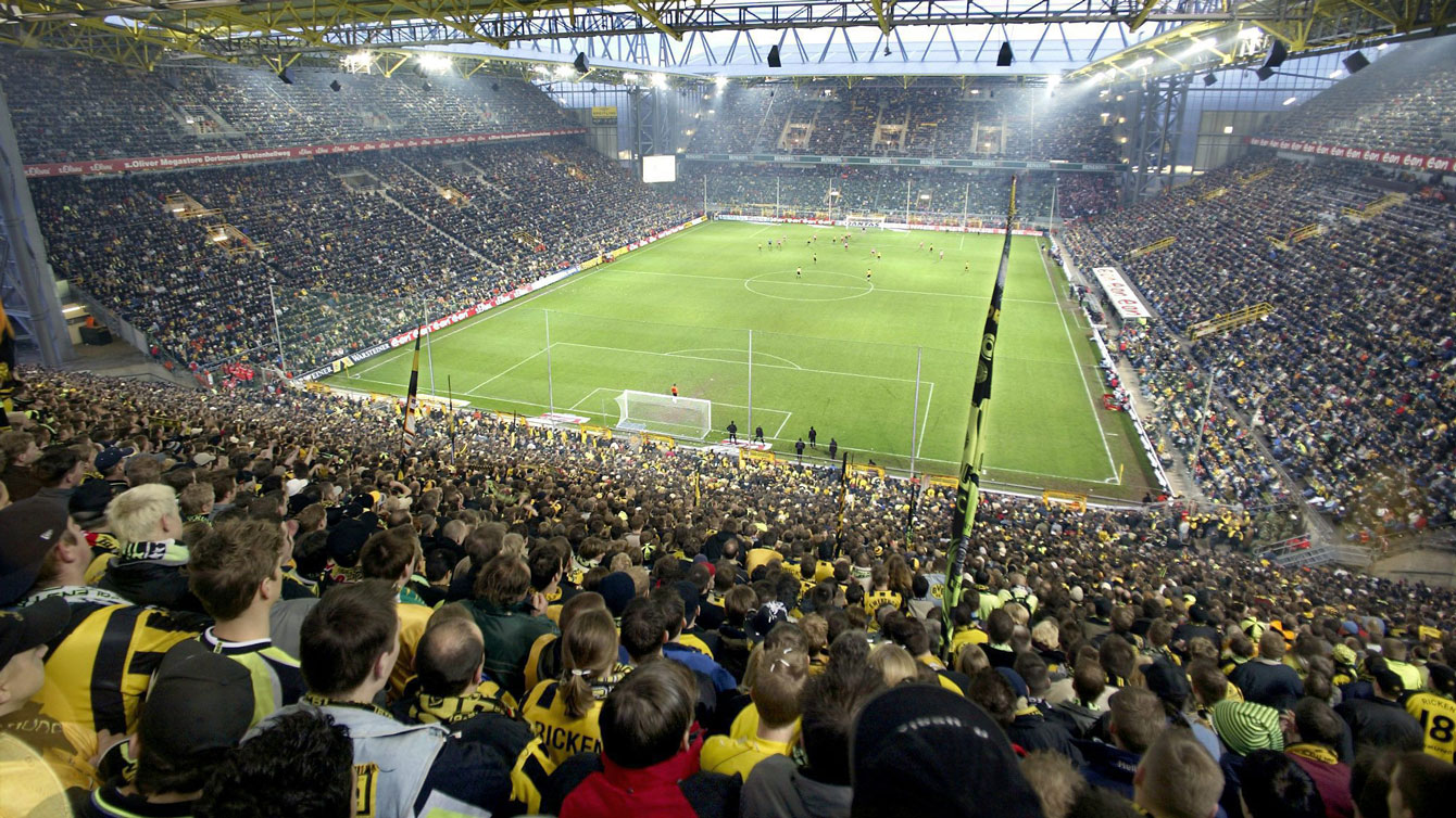 Westfalenstadion in Dortmund shown in a 2002 file photo. This venue has lately become a place of pilgrimage for football fans across Europe. 