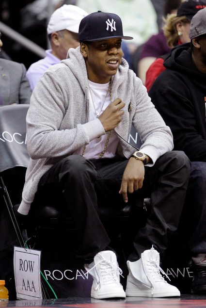 Jay-Z sitting courtside at the Nets. Photo: CP