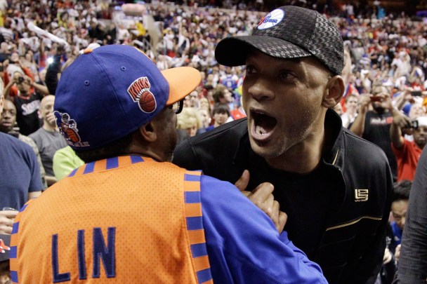 Will Smith hanging out with ultimate Knicks fan Spike Lee. Photo: CP