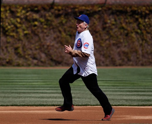 Bill Murray rounding the bases at Wrigley. Photo: CP