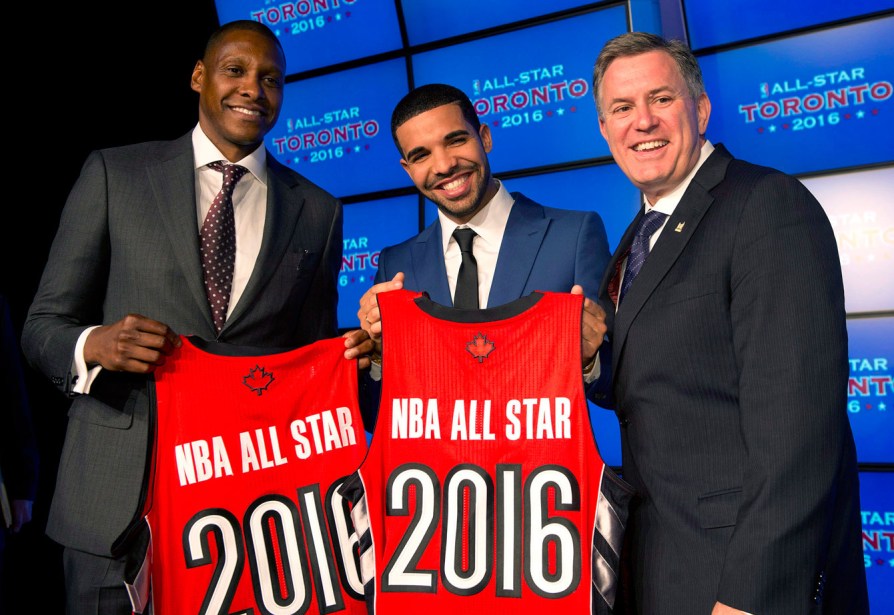 Drake helps announce that Toronto will host the 2016 NBA All-Star game. Photo: CP