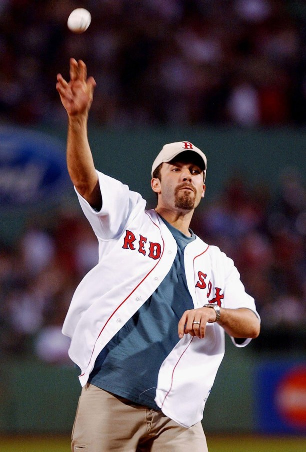 Ben Affleck throwing the first pitch at a Red Sox game. Photo: CP