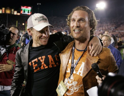 Cyclist Lance Armstrong hanging out with McConaughey after a Longhorns game. Photo: CP