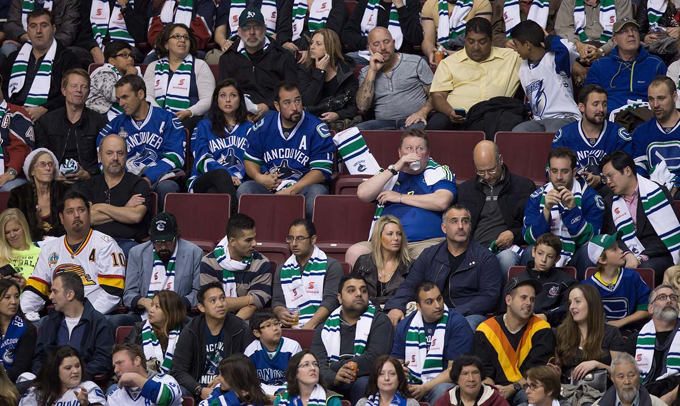 After a streak of 474 consecutive sell-outs, the Vancouver Canucks played to a less-than-capacity crowd in the first month of this season. 