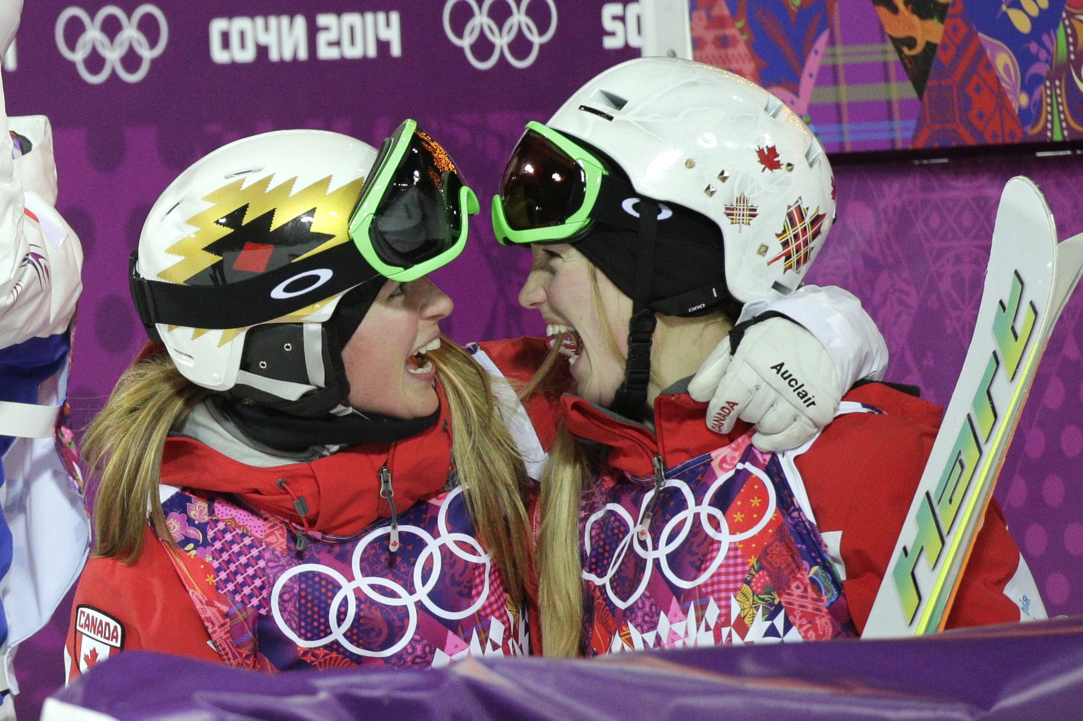 Justine and Chloe Dufour-Lapointe scream in joy at each other