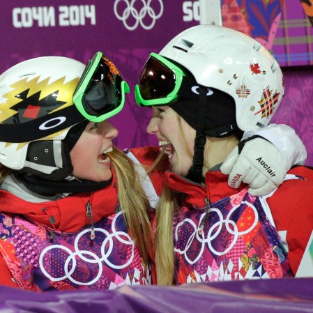 Justine and Chloe Dufour-Lapointe scream in joy at each other