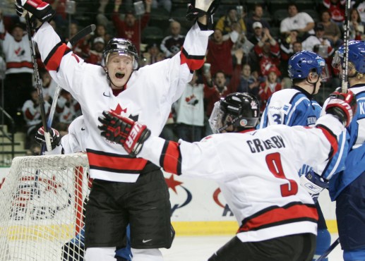 Corey Perry celebrates a goal during the 2005 World Juniors (Photo: CP)