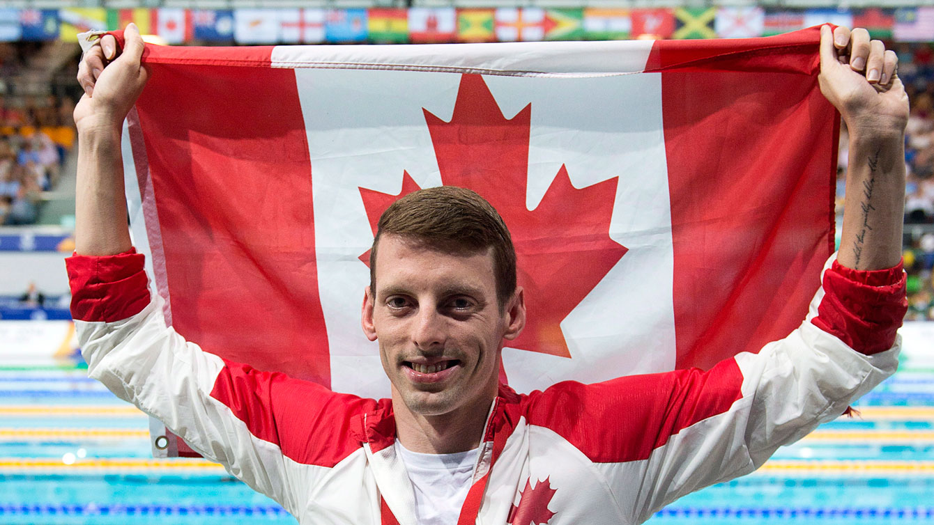 Ryan Cochrane following 400m freestyle victory & national record at Glasgow 2014 Pan Am Games.